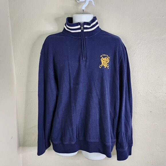 Ralph Lauren Polo Sweater Men XL Pullover Qaurter Zip PRL Gold logo French Navy - Picture 1 of 9